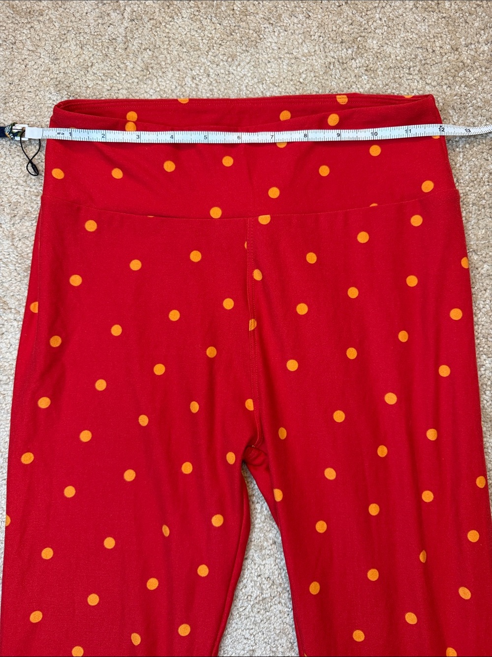 LuLaRoe Print Legging Red Leggings with Yellow Polka Dots One Size - Picture 5 of 10